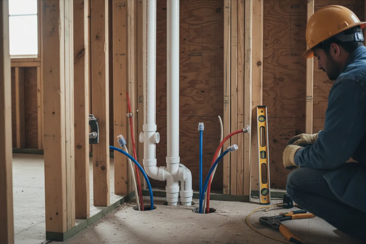 Drain and supply rough-in during Leak Detection in Alton